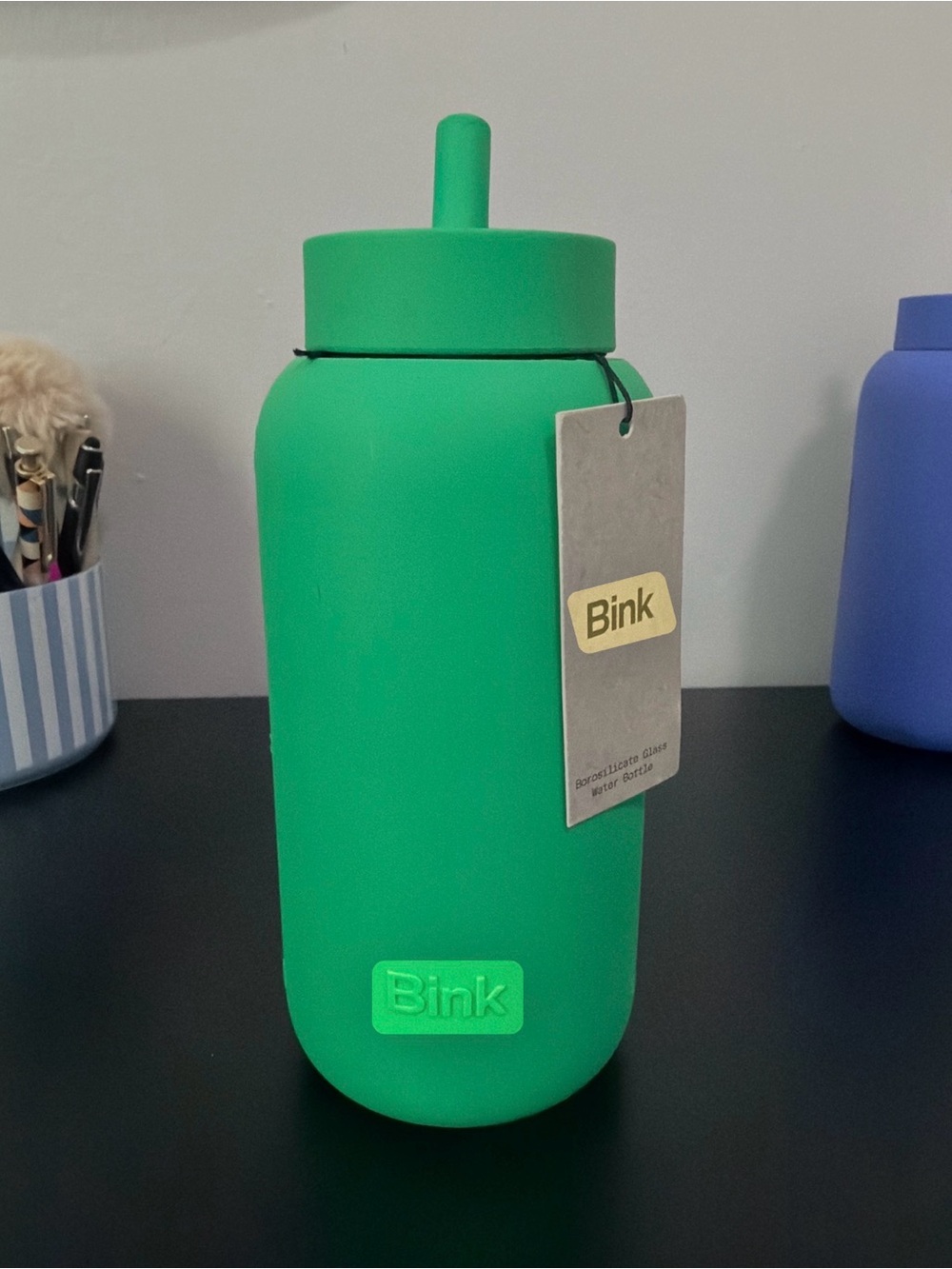 Bink Green Silicone Covered Drinking Bottle with Straw